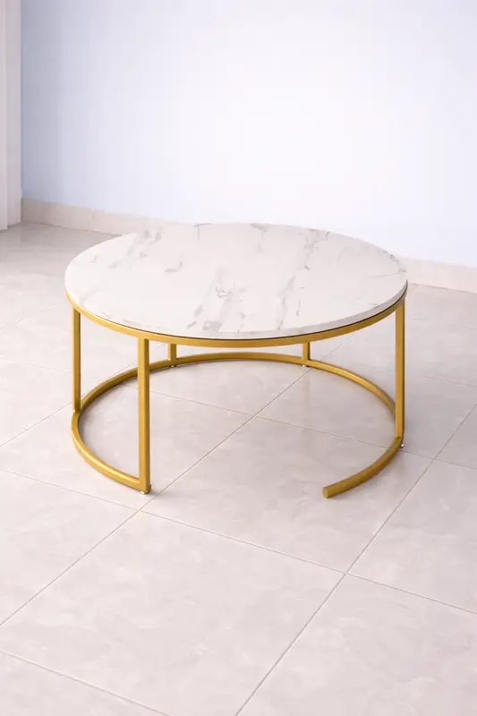 Meja Bundar motif marmer