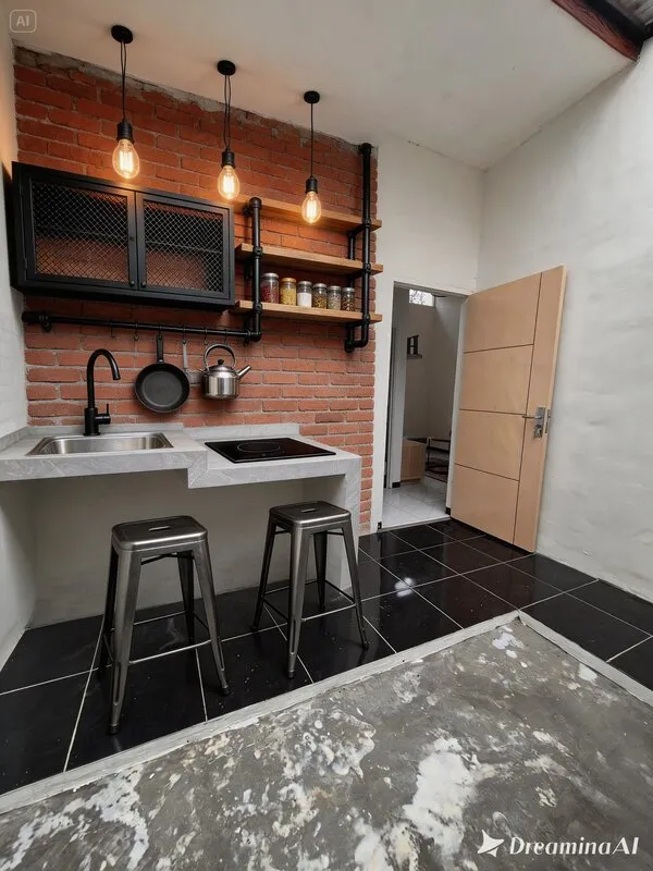 Dapur Terbuka Bergaya Industrialis