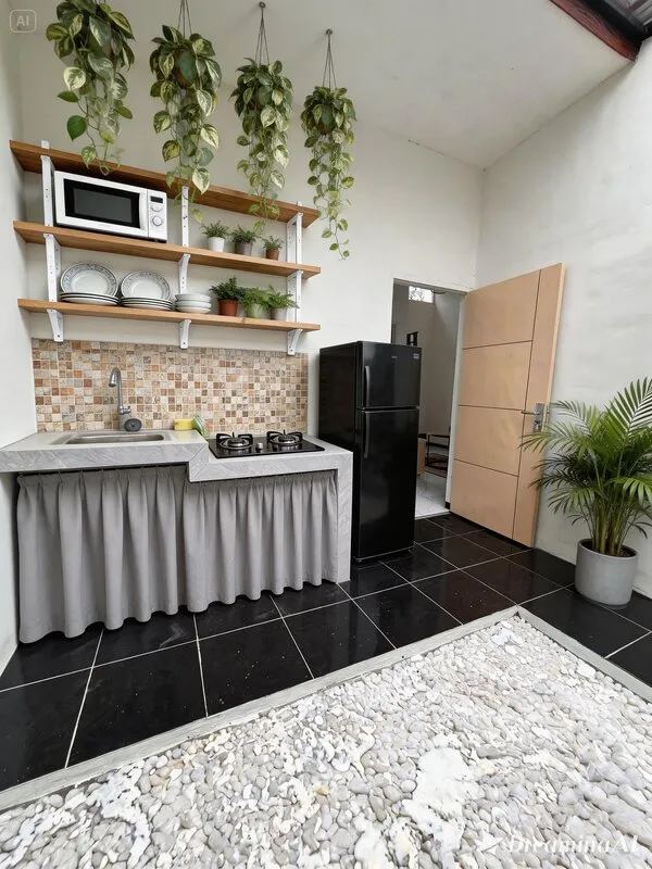 Dapur Terbuka dengan Tanaman Hijau