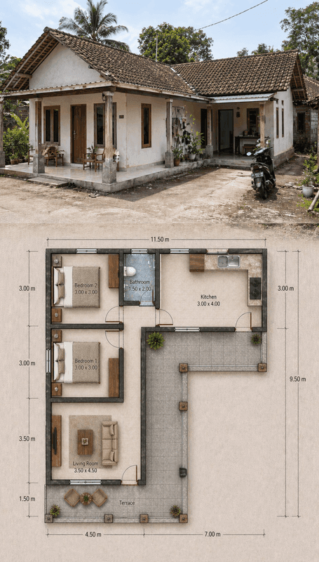 2. Rumah 2 Kamar Bentuk L