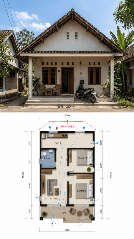 9. Rumah 2 Kamar dengan Atap Tinggi