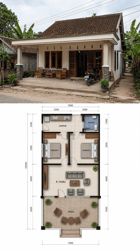 7. Rumah 2 Kamar dengan Teras Luas