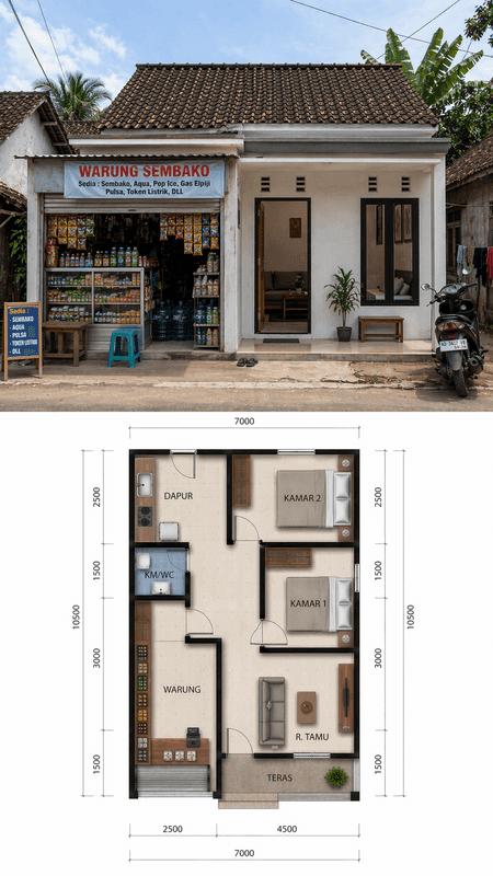 1. Rumah 2 Kamar dengan Warung Minimalis