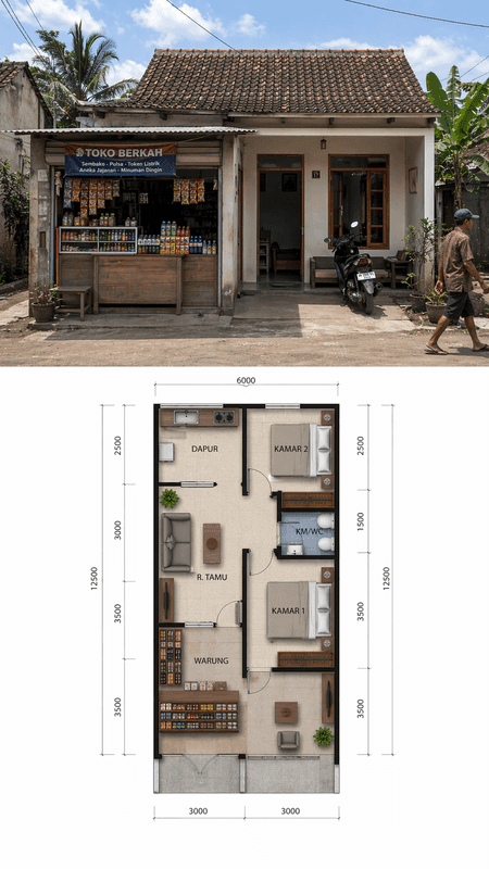 8. Rumah 2 Kamar dengan Warung Sederhana