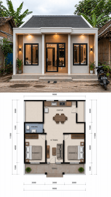5. Rumah 2 Kamar dengan Posisi 2 Kamar di Depan