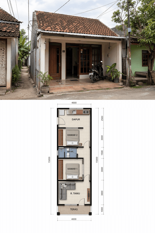 6. Rumah 2 Kamar Tipe Memanjang