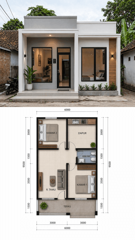 3. Rumah 2 Kamar Minimalis Modern
