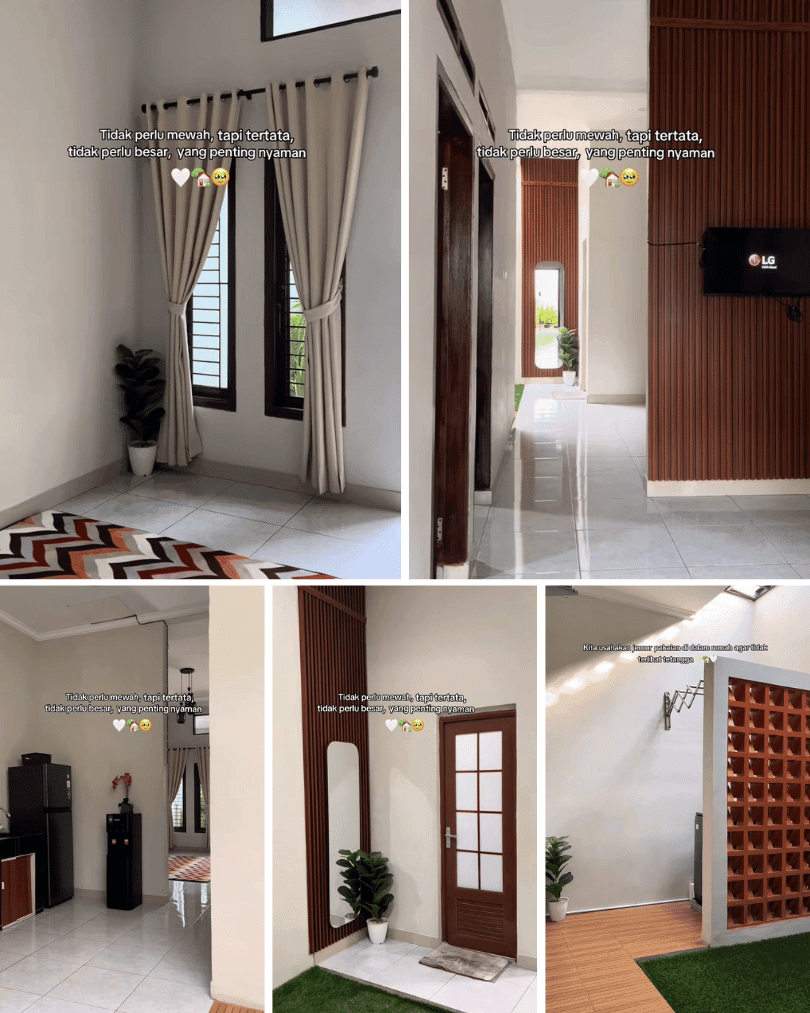 1. Konsep Minimalis Hangat dengan Aksen Kisi Kayu