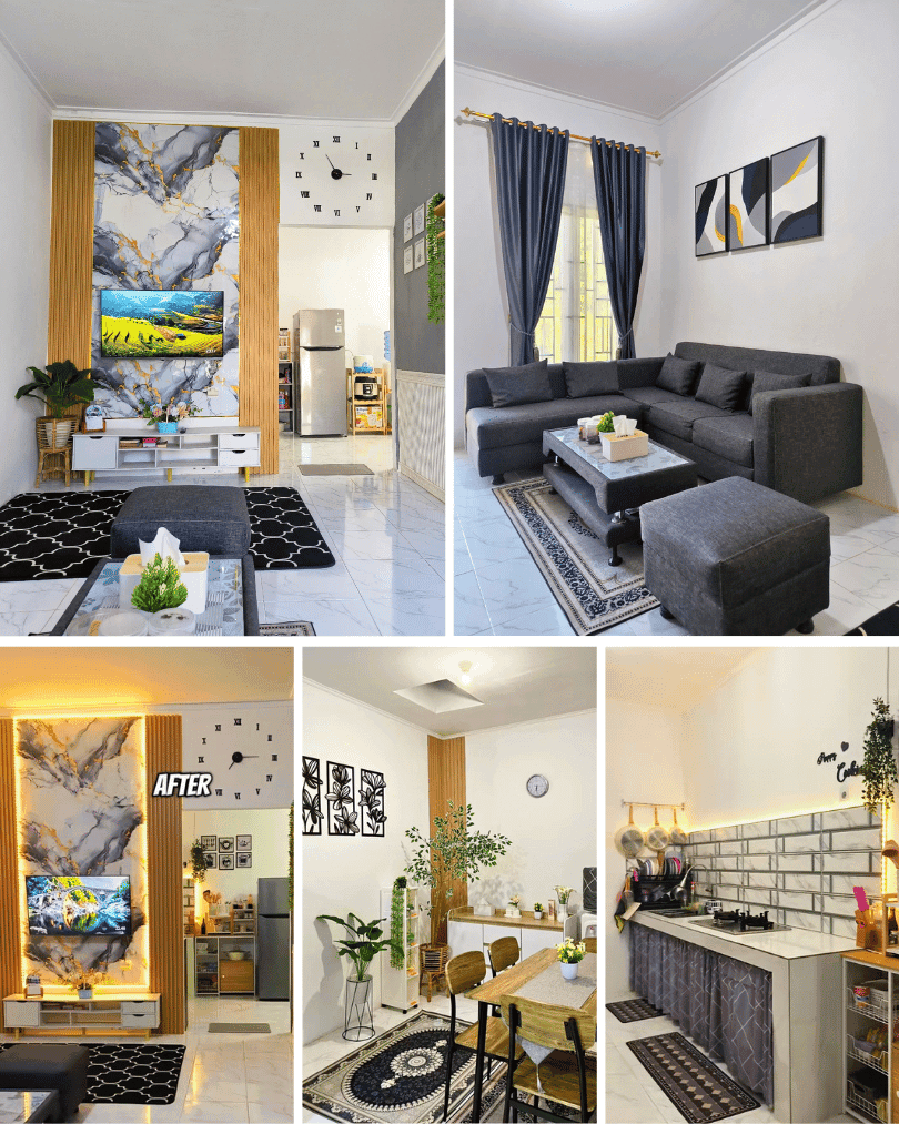 2. Ruang Tamu Modern Elegan dengan Wallpaper Marble